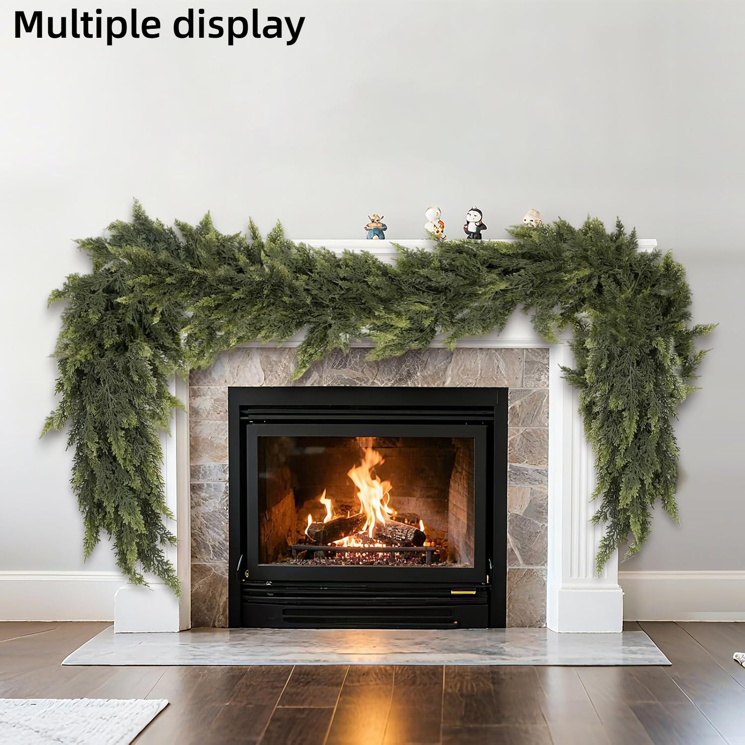 TEMU 6.2-foot Artificial Cedar Wreath, Real Touch Winter Cedar Pine Wreath, Artificial Green Cedar Pine Wreath, Suitable For Mantels, Indoor/ Holiday