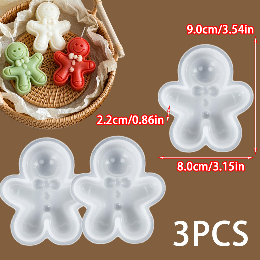 TEMU Set de 3 moules en pain d'épices en silicone/résine époxy pour bougies DIY, fabrication de savon, artisanat de cire et résine - Figurines de