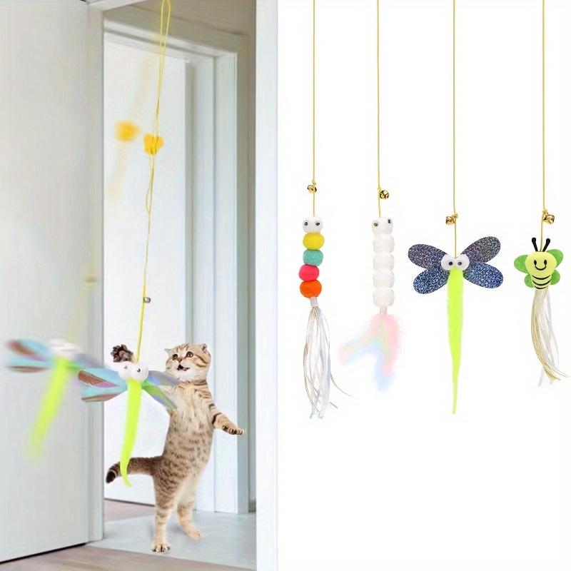 4pcs interactive cat toy set plush retractable door frame
