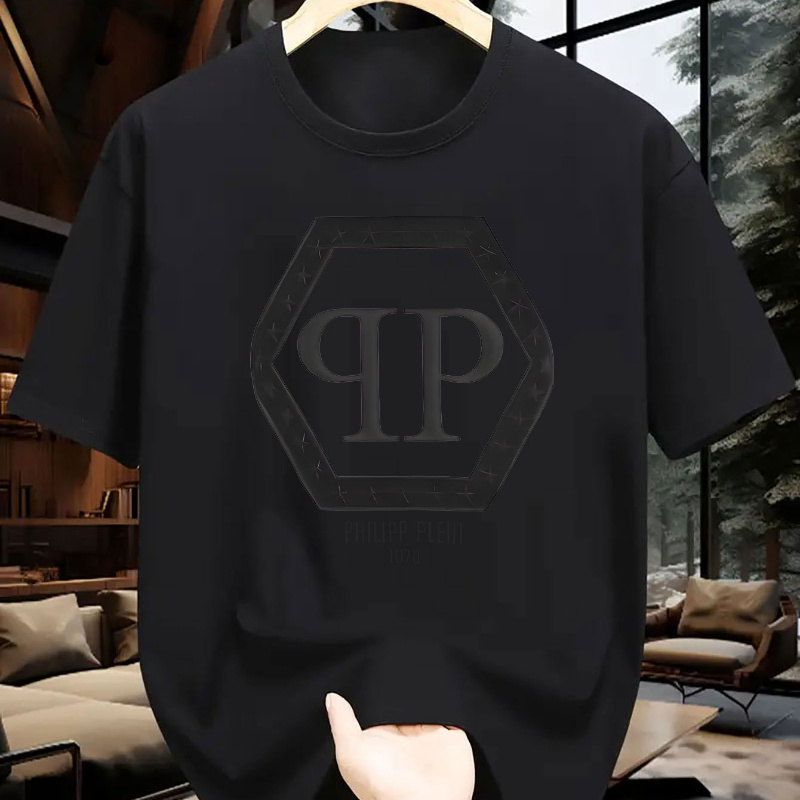 

T-shirt à manches courtes décontracté et confortable avec de lettres "Philip Poole" pour hommes, veste coupe-vent à manches courtes et col rond, vêtements pour hommes