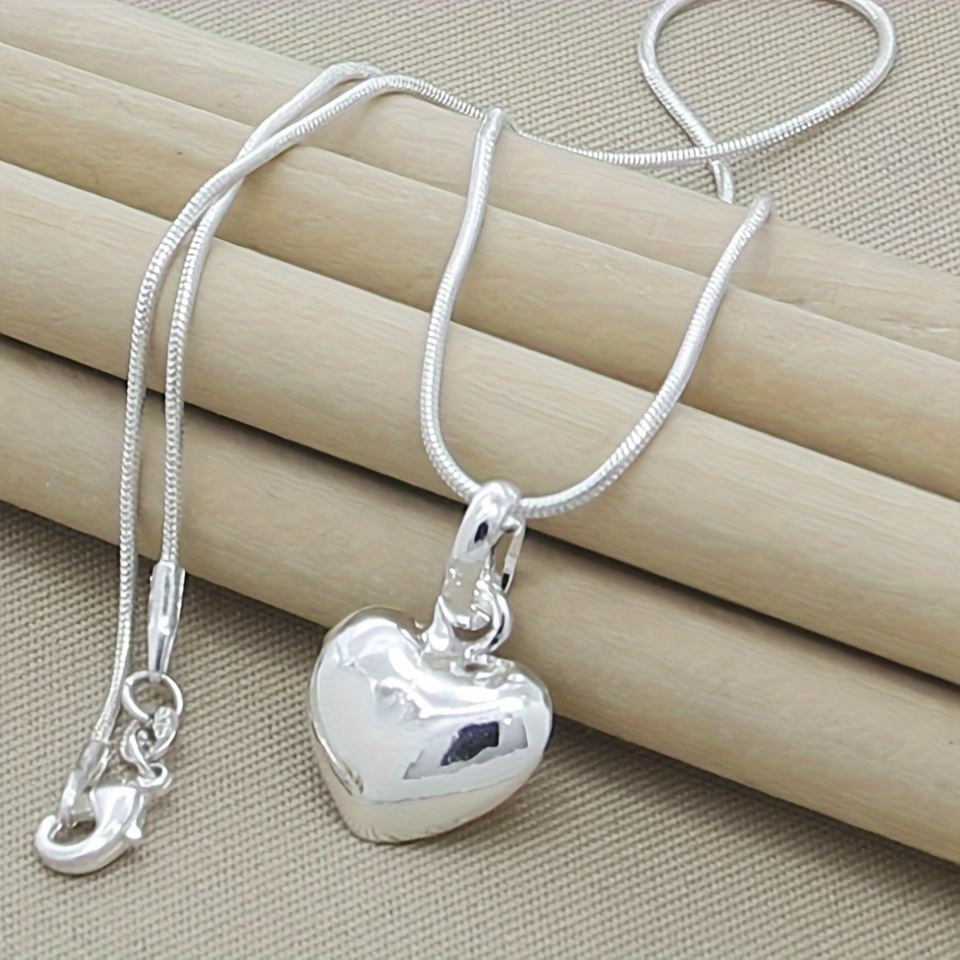 

Elegant 925 Sterling Silvery Heart Pendant Necklace With Snake Chain - Gift For Her