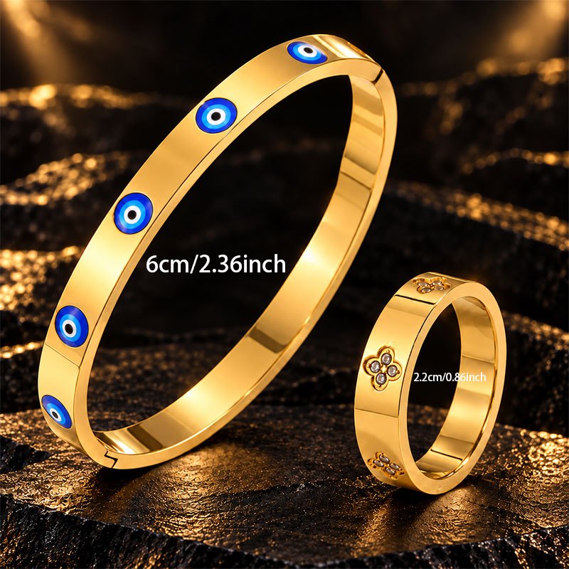 Women's Evil Eye Bracelet and Ring 2pcs Set