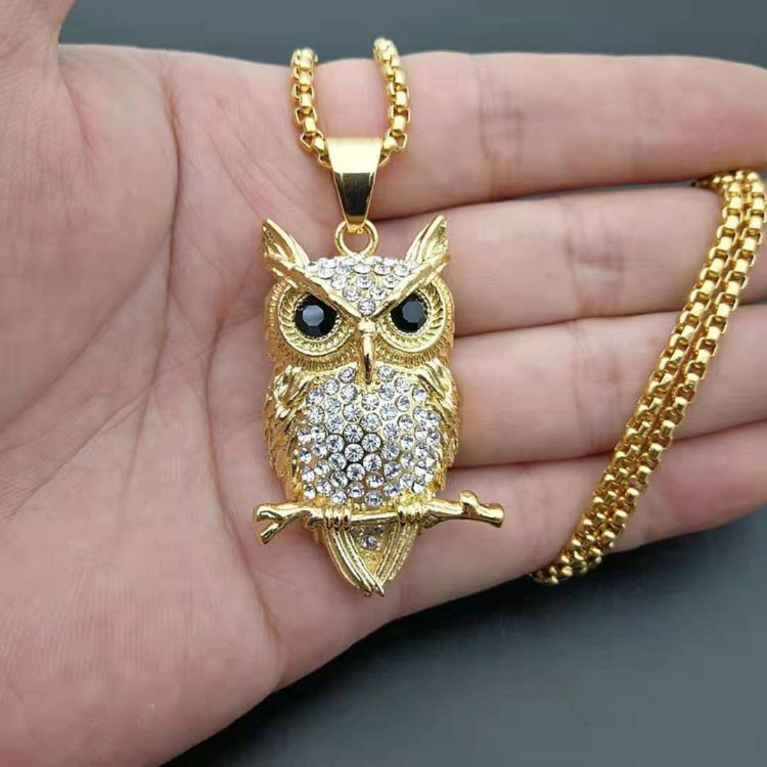 TEMU 1 European And American New Hip-hop Jewelry Titanium 304 304 304 304 Stainless Steel Inlaid Owl Necklace Women's Men's Couple Style