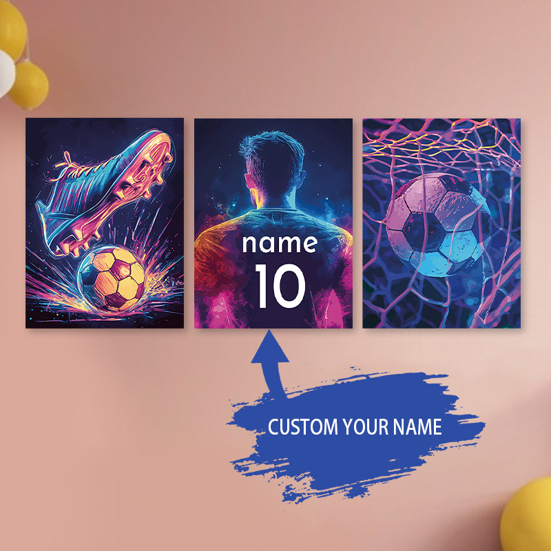 

3pcs Vibrant Soccer Goalie Canvas Art Set - Customizable Football Jersey Prints, Polyester Fiber, - Ideal For Teen Rooms, Living Rooms & Decor