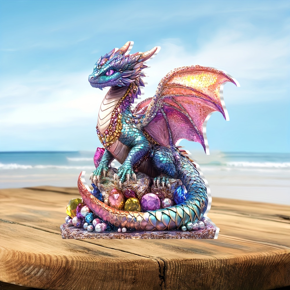 

Bohemian Style Dragon Statue On A 2d Gem, Acrylic Collection Desktop Decoration Theme Home And Office Decoration, Unique And Valentine's Day Gift