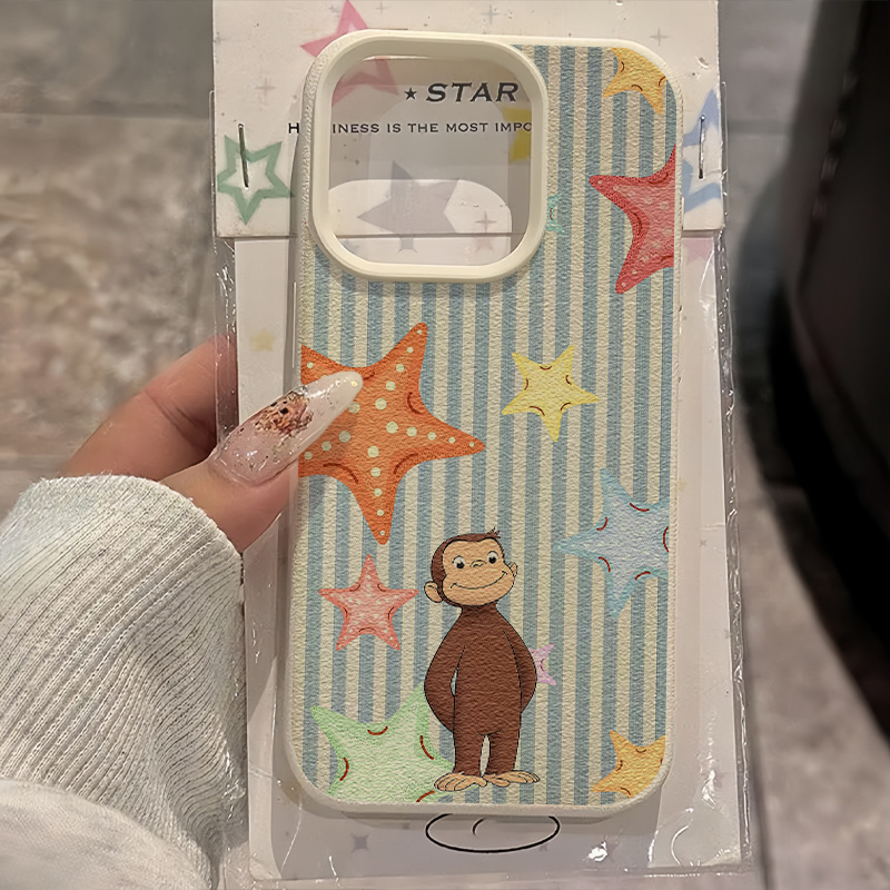 TEMU Phone Case - Lychee Pattern. Blue Striped Multicolor Star Monkey Design Phone Case, Anti-fall And Dirt-resistant, Retro Style, Suitable For