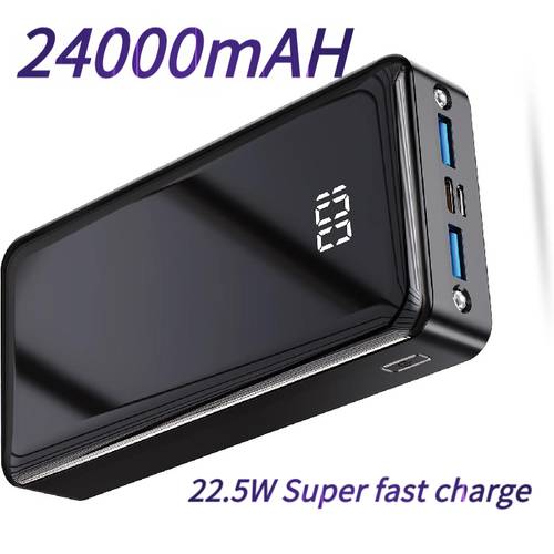 24000mah large capacity mobile power supply display type c fast charging usb micro interface super fast charging power bank suitable for charging mobile phones of outdoor removable emergency power backup battery pack gift