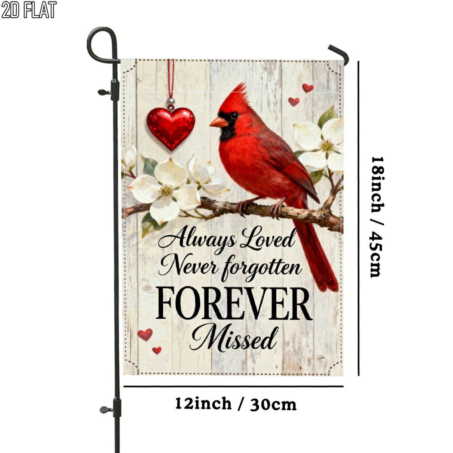 TEMU 2d Flat - 2d Flat - 2d Flat 1pc Outdoor Garden Flag Red Heart Floral White Double-sided Flag Porch Decoration For Garden Outside Yard Decoration