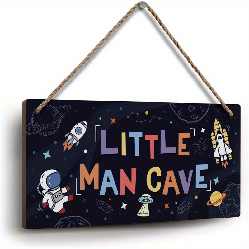 TEMU 2d Flat, 2d Flat Little For Man Cave Sign Space Theme Wooden Sign For Boys Kids Nursery Playroom Decor Outer Space Room Wall Decor 11.8x5.9in,