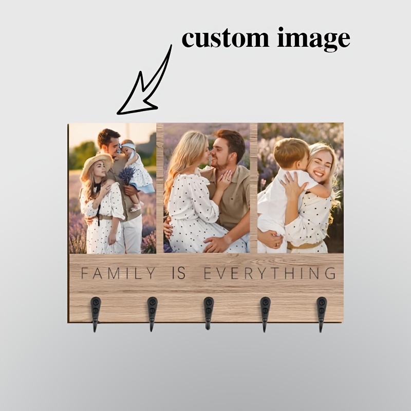 TEMU Custom Wooden Family Photo Key Hook | Wall-mounted Clothes Hook | Engraved "" Entrance Storage Rack | Style Wall Decoration | Can Hang Keys /