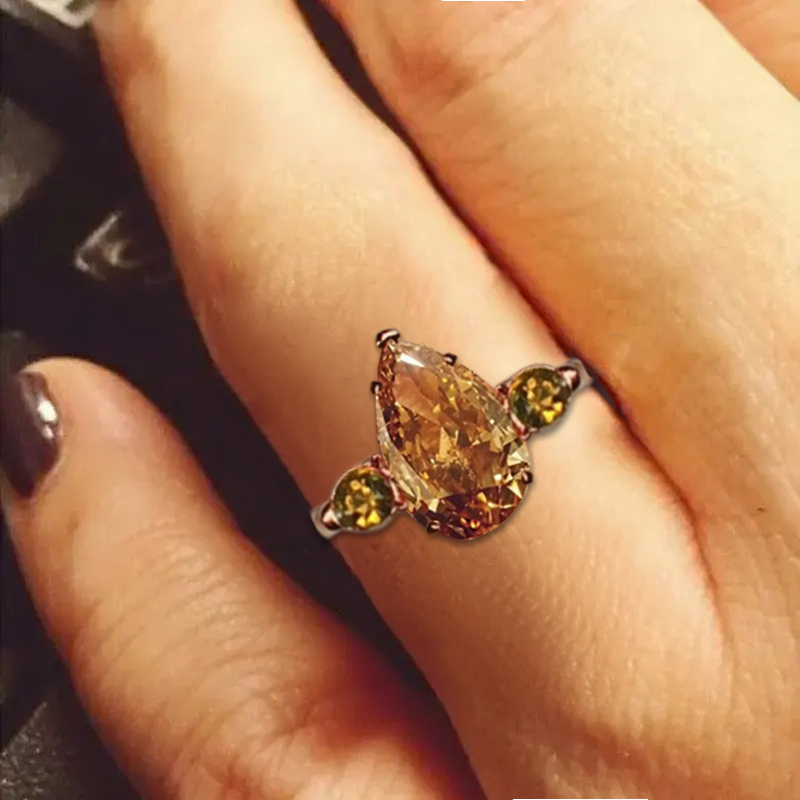 18K Gold Plated Teardrop Yellow Zirconia Ring