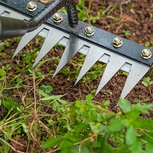 a heavy duty horticultural weeding rake metal weeding hand rake used for gardening and soil aeration for turning soil and cleaning excluding handle