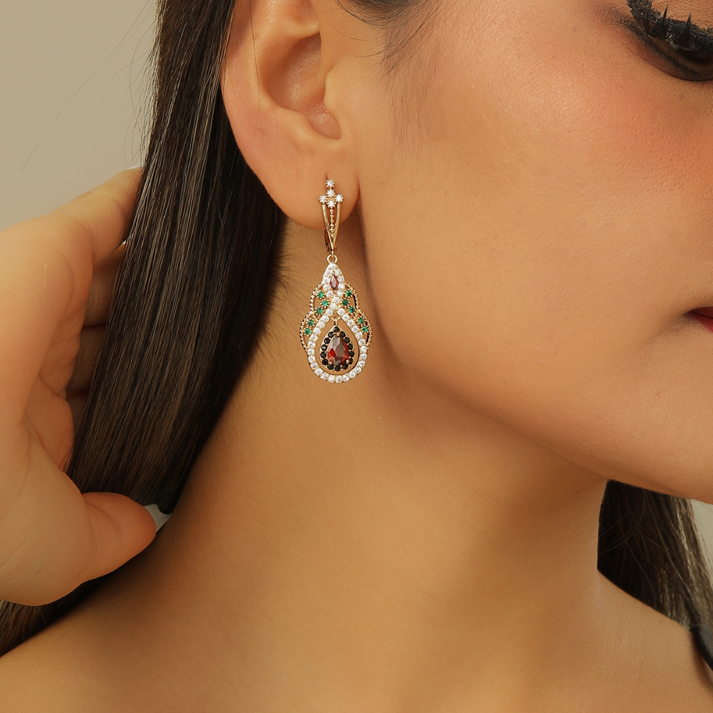 

Elegant Teardrop Earrings With Gemstones & Sparkling Cubic Zirconia - Luxurious Copper Jewelry, Ideal For Parties & Gifts, Birthstone, Cute Earrings, Best For Christmas