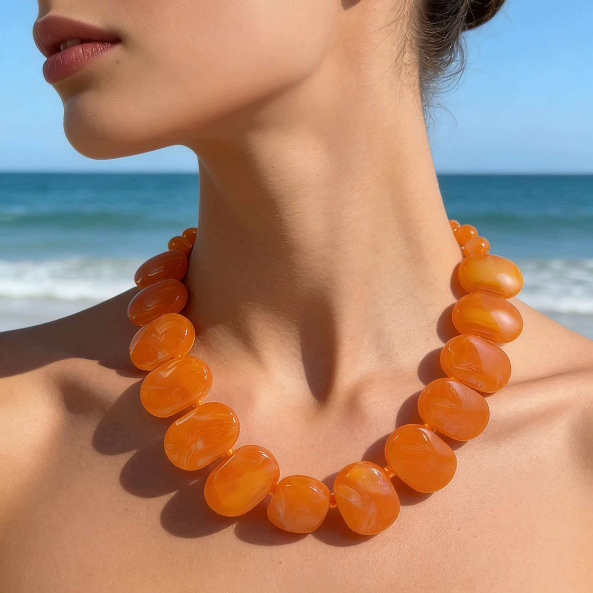 TEMU 1 Collier Bohème Style Vacances avec Perles de Halo Géométrique Orange, Convient pour les Fêtes de Plage pour Femmes, Accessoires Quotidiens,