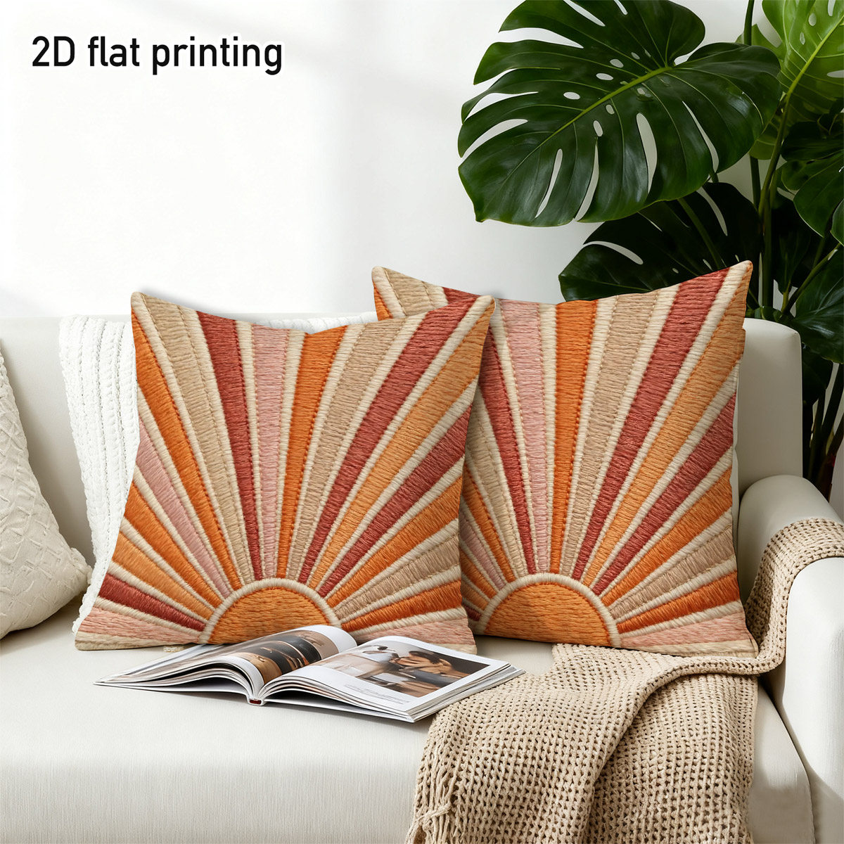 TEMU Printed Design Not Textured 2pcs Boho Pattern Throw Pillow Covers, Duplex Prints Warm Gradient , Ideal For Room, Stylish Bedroom, Bohemian Patio