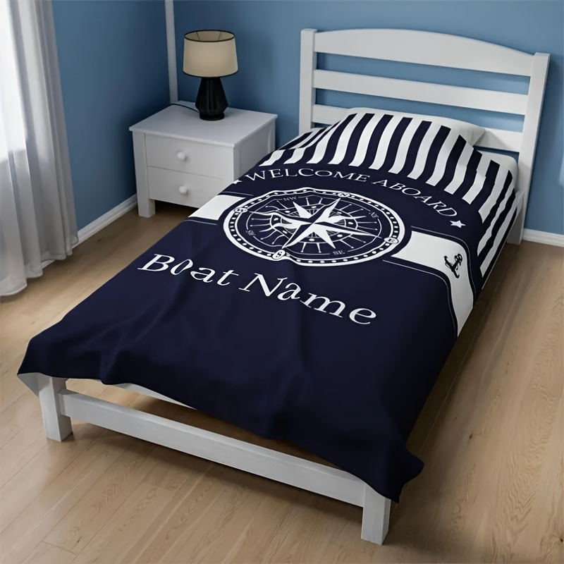 TEMU 1 Custom Text Boat And Yacht Plaid Blanket, Personalized Soft Warm Throw For Family And Boyfriend, Suitable For Sofa, Bedding, Travel, Camping,