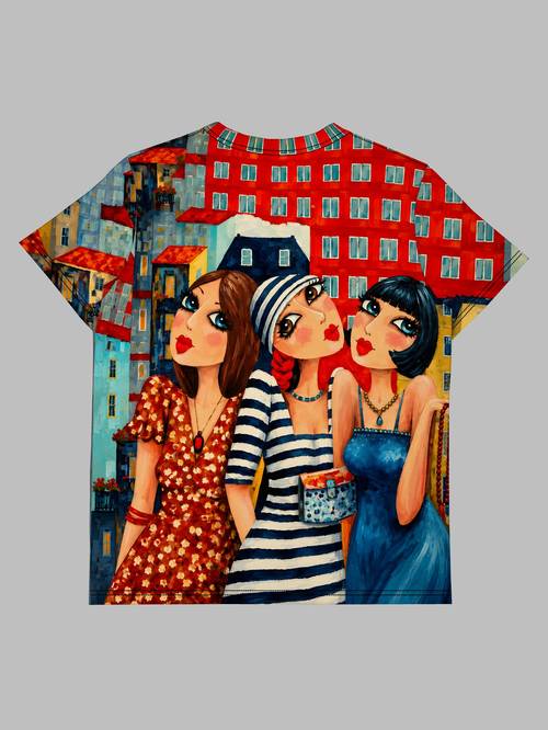 stylish womens summer short sleeve t shirt personalized full print digital graphic printed tee