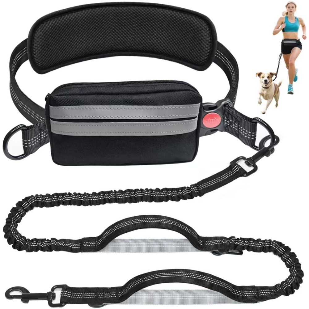Image of Waist Belt Jogging Dog Lead | 50kg Capacity Bungee Buffer, Removable Pouch, Titanium Alloy, Hand Wash Only