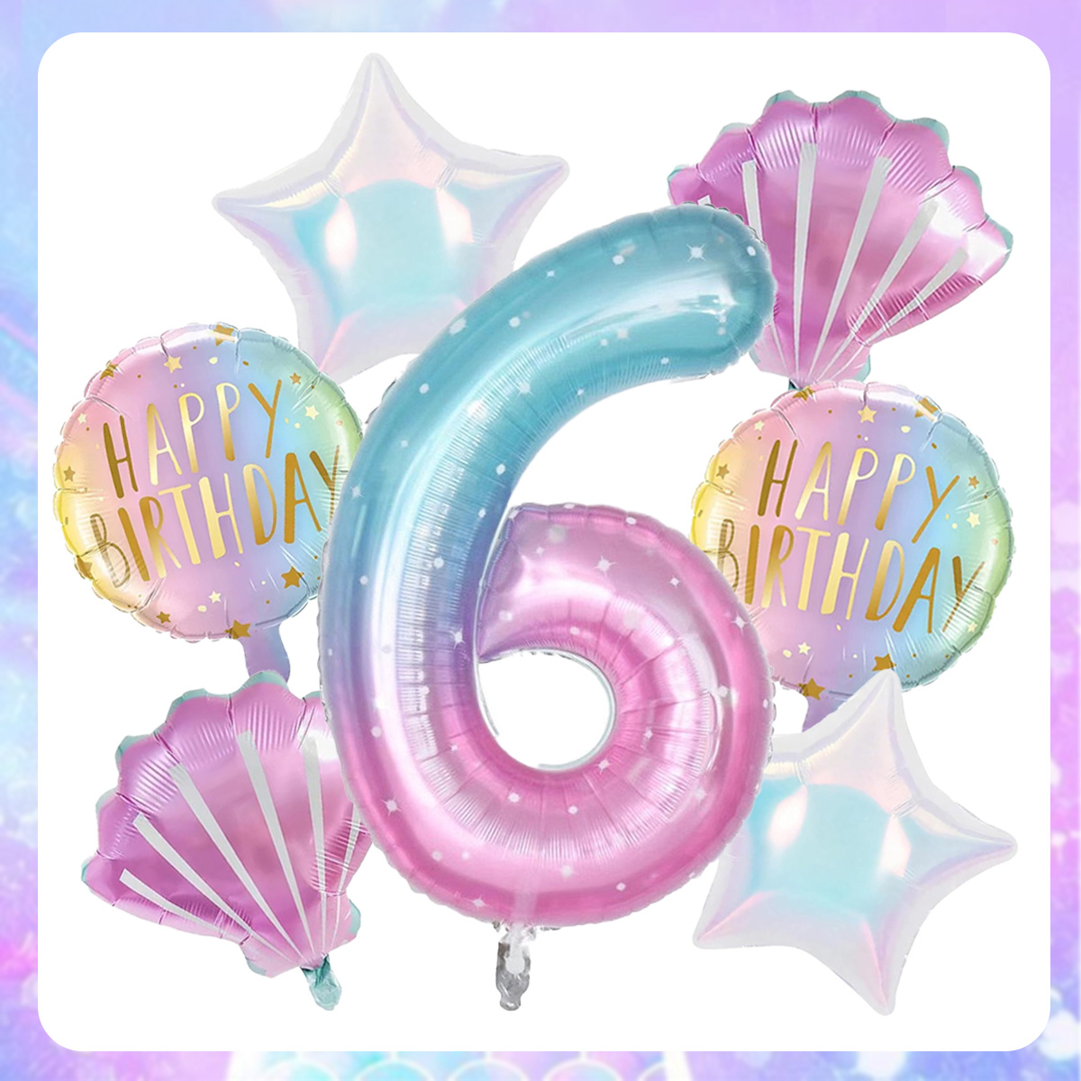 TEMU Mermaid Themed Birthday Balloon Set, 32-inch Starry Sky Gradient Number Balloon, With "happy Birthday" Foil Balloon, Colorful Star-shaped