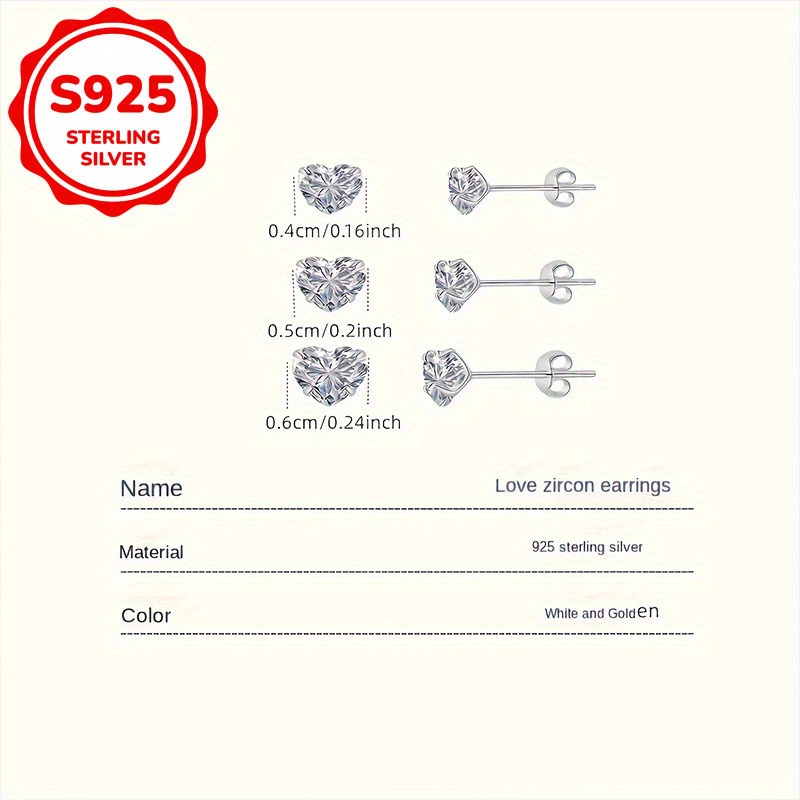 3pc Women's Love Heart Stud Earrings Set