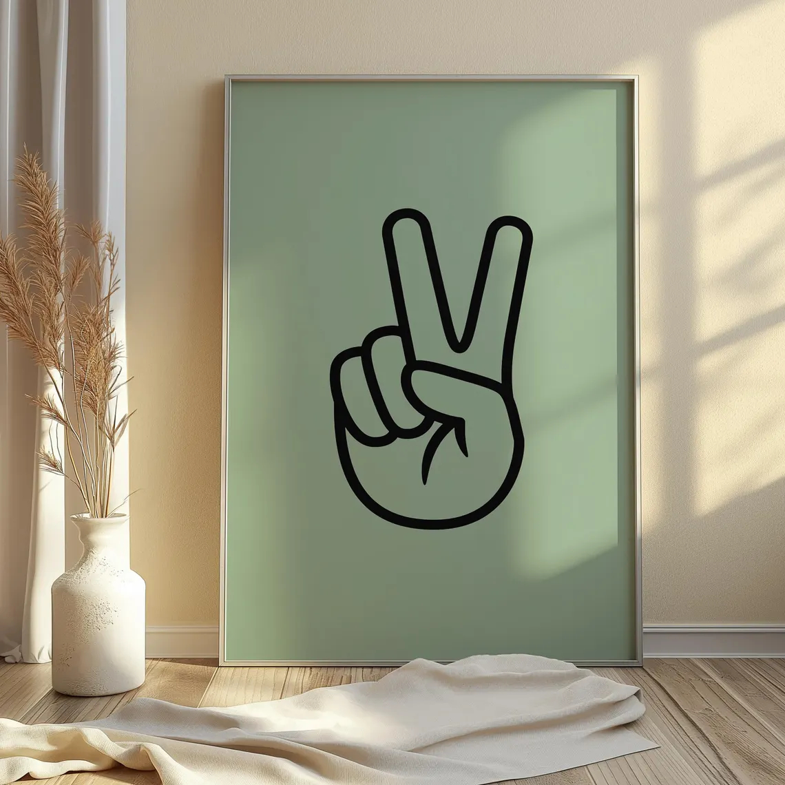 TEMU 2d Flat, 2d Flat, 1pc Wall Decoration, Retro Poster Featuring A Peace Sign, Canvas Artwork Of Two-finger Hand Gesture, Suitable For Bedroom