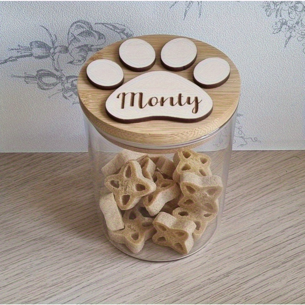 TEMU Personalized Glass Dog Treat Storage Jar With Engraved Lid & - Custom Name "spike's Treats" - Round For Dog Treats, Dog Treats For Training, Dog