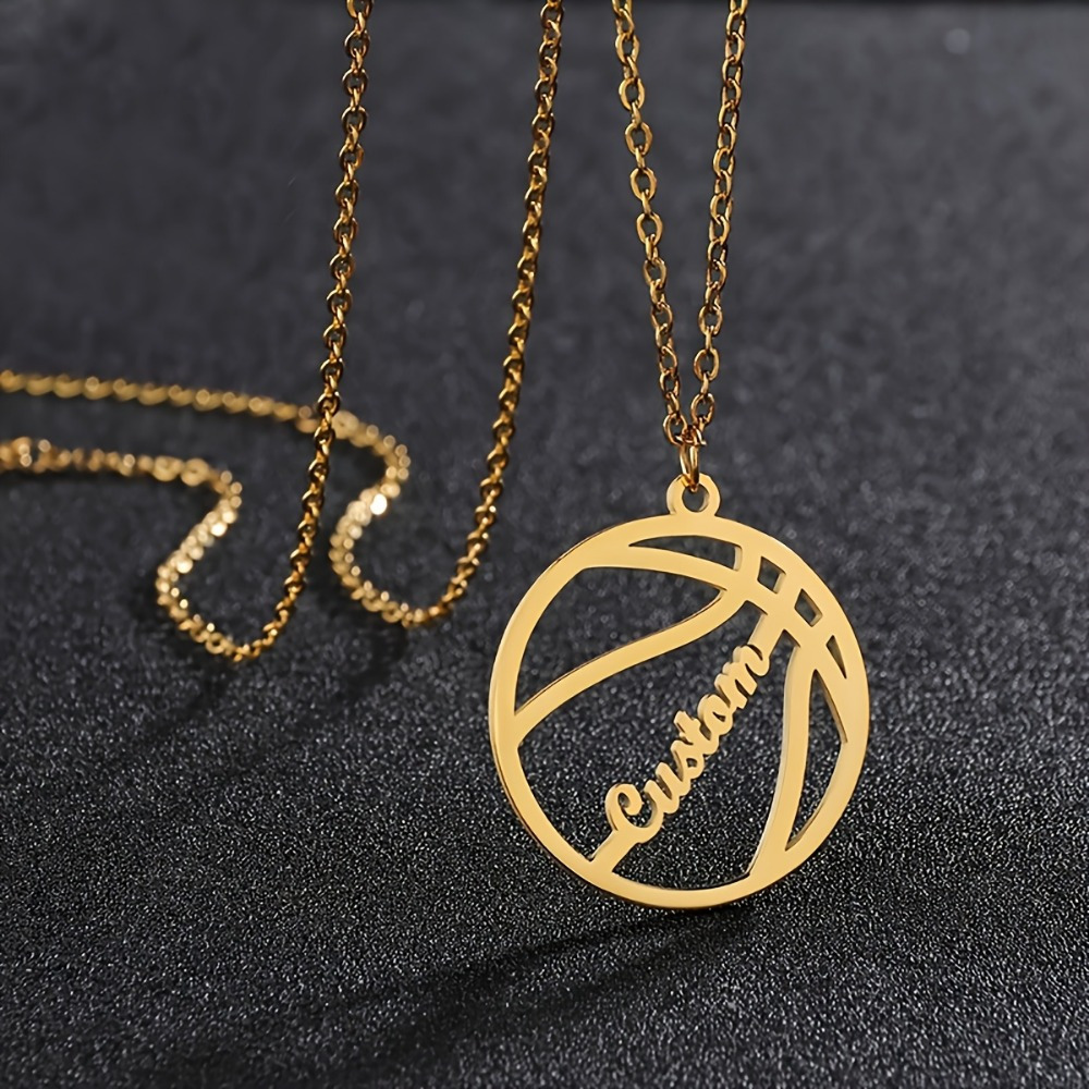 TEMU Customized Basketball Pendant Necklace, 18k Golden Plated Stainless Steel, Classic And Sports Style, Sports Jewelry, Suitable For Daily And