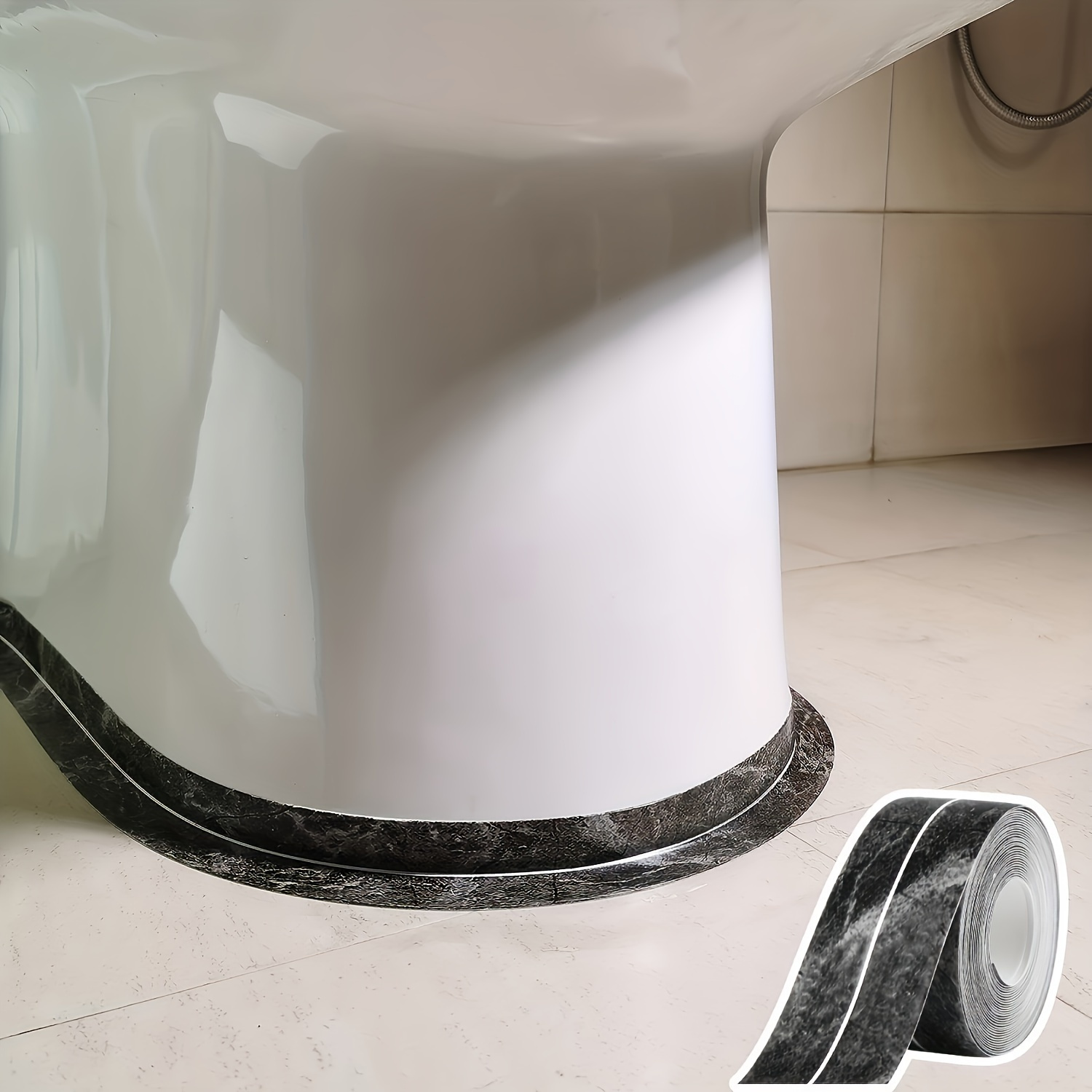 Image of 1 Roll Pvc Self-adhesive Sealing Tape, 3.81cm X 5.0m Sealing Strip, Decorative Edge Protector, Suitable For Sink, Toilet, Shower, Bathtub, Bathroom Wall Protection