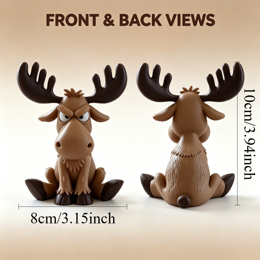 TEMU Funny Moose Figurine, Cute Cartoon Moose Statue For Office Desk Bookshelf Decor, Creative Gift For