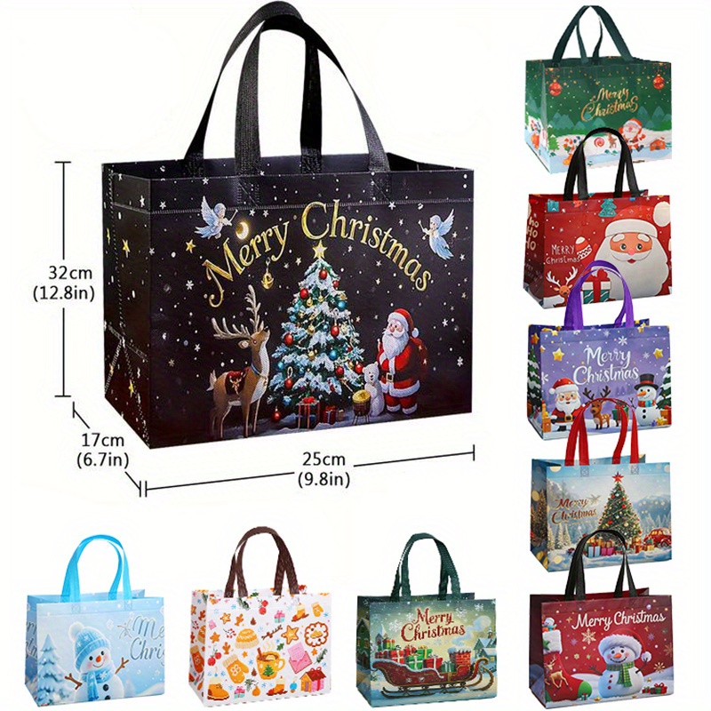 Image of 9large Christmas S, Christmas Tote Bags With Handles, Reusable New Year Shopping Bags, Multifunctional Non-woven Christmas Bags, Grocery Bags For Gift Packaging Shopping, Christmas Party Supplies