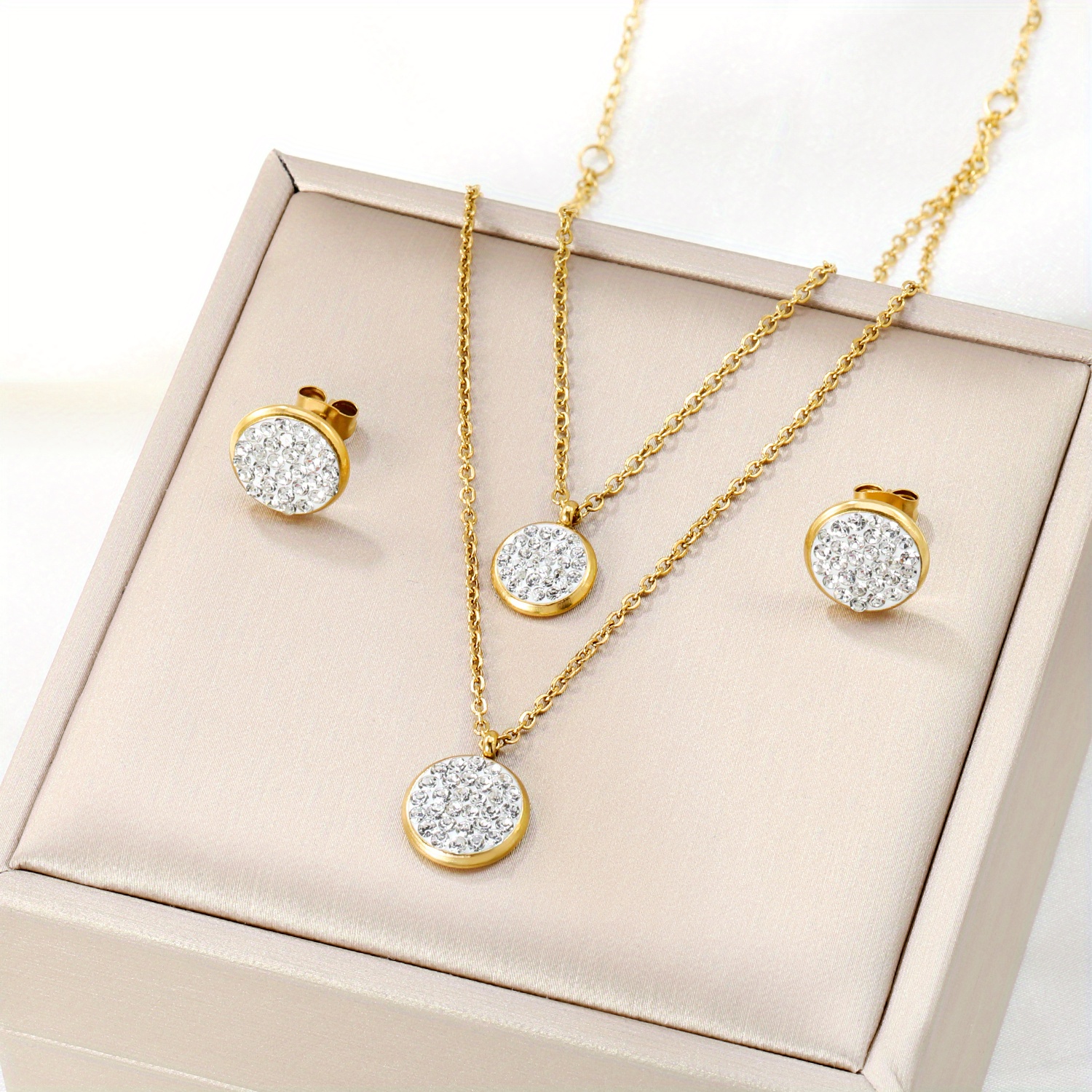 Double Chain Necklace Earrings Set Stainless Steel Material