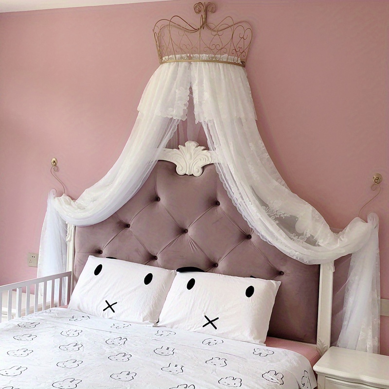 Princess Crown Bed Canopy Lace Headboard Curtains Sheer Drapes Dome Net Festival Gift Event Decoration