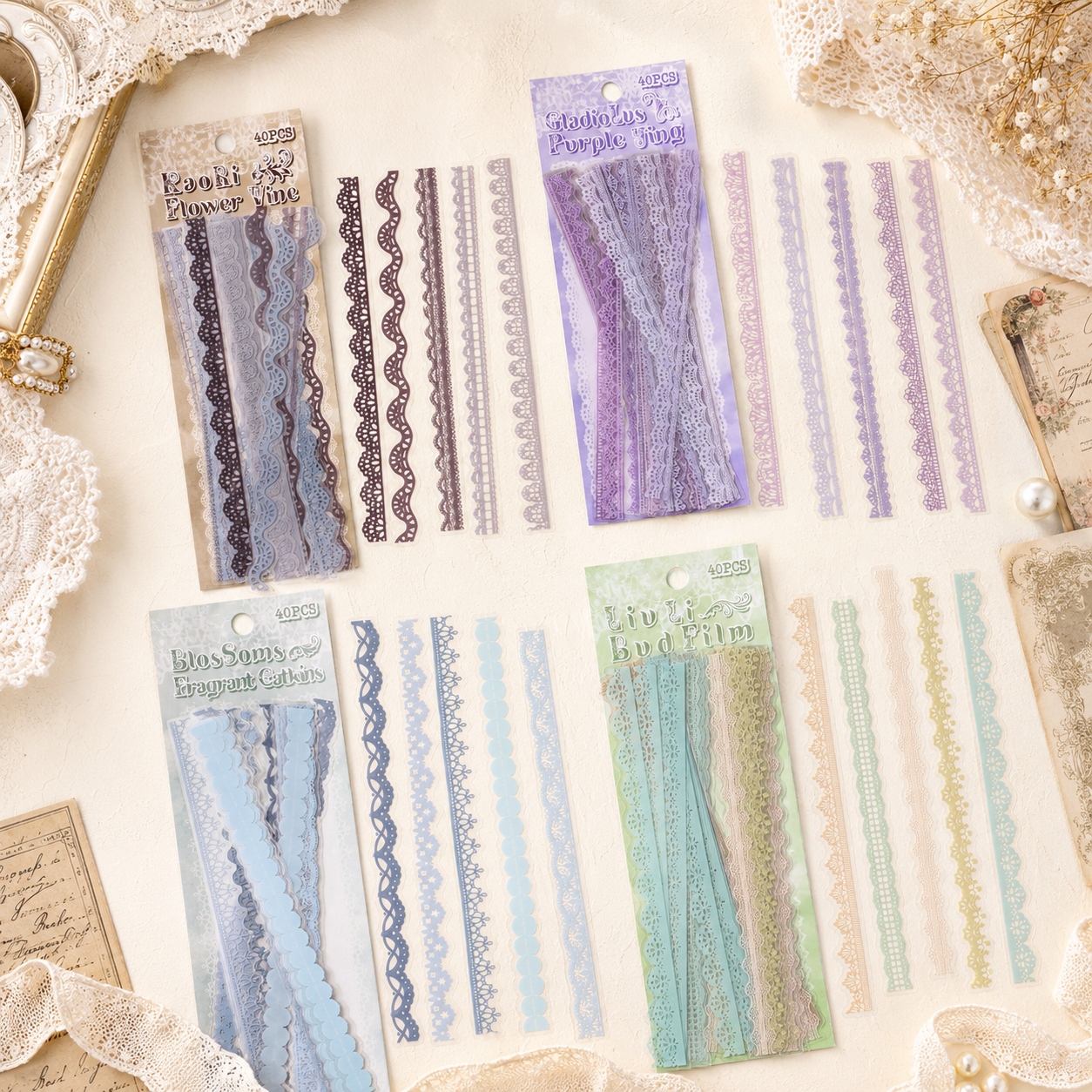 40pcs PET Transparent Lace Border Stickers for Scrapbooking