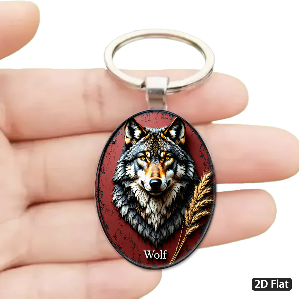 TEMU 1pc Stylish Keyring, "abstract Wolf Head Themed Keychain, Featuring A Blend Of Black, Dark Gray, And Beige Textures, With A Vintage Frame And