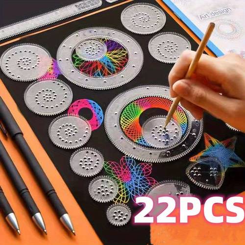 22pcs professional multifunctional ruler set use transparent magic templates to draw exquisite spiral diagrams