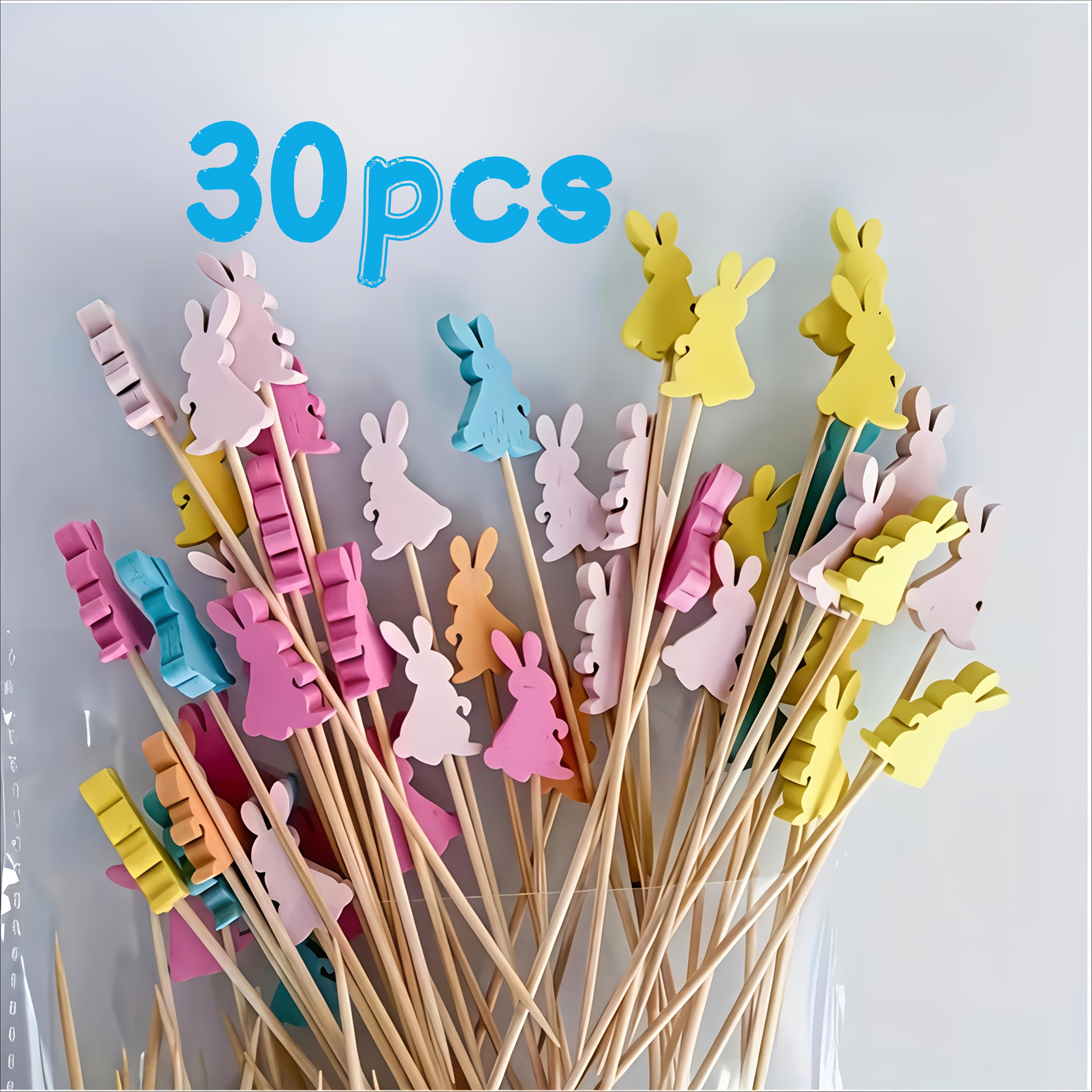 30pcs Of Colorful Rabbit-shaped Skewers For Easter | Disposable Bamboo Sticks, Suitable For Restaurant Party Decorations