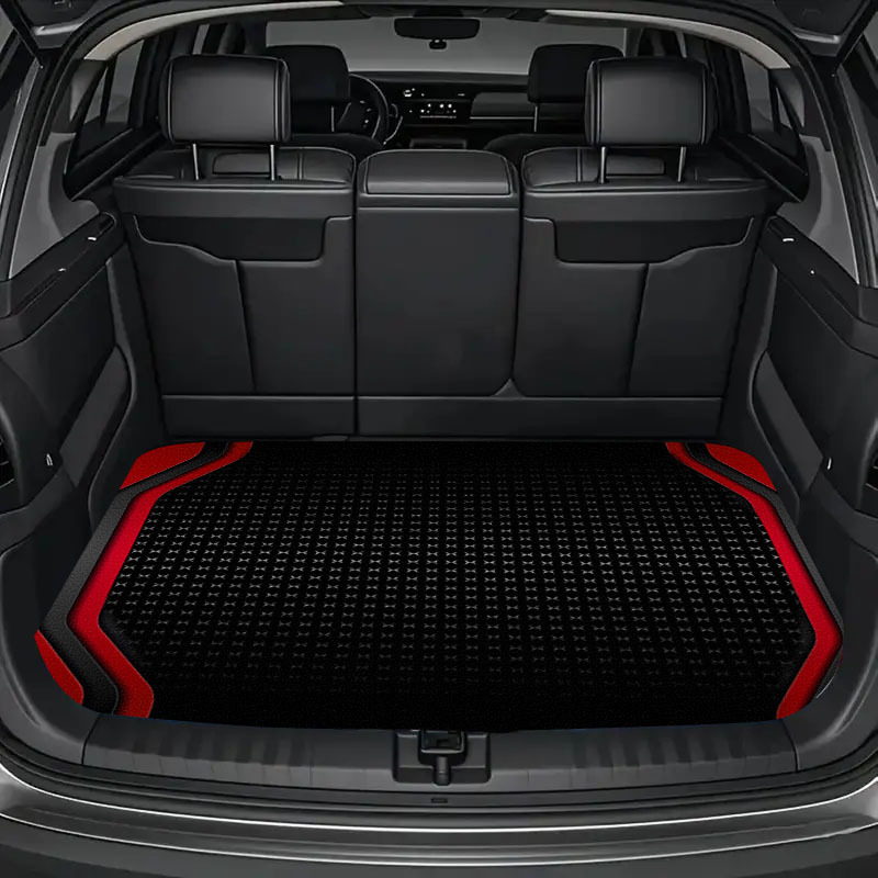 TEMU 1pc Black And Red Printed Car Trunk Mat | Universal Fit, Polyester Material, Cargo Protection Floor Mat For Cars, Trucks, Suvs | Vehicle Clean
