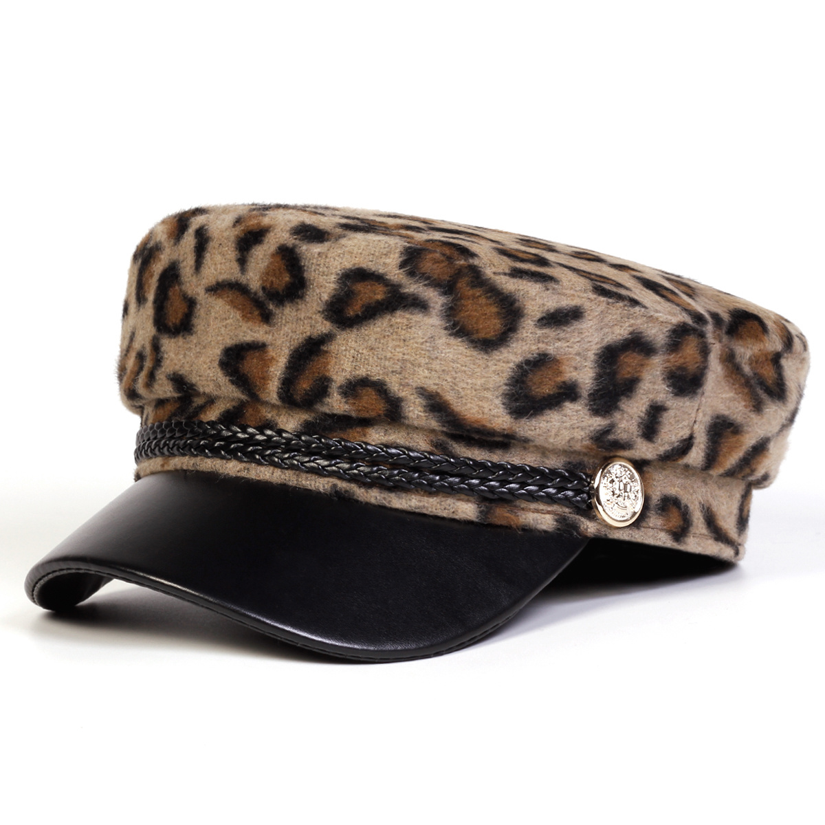 TEMU 1 Women's Plush Leopard Print Brim Beret, Casual Hat, Suitable For Autumn/winter , Travel, And Beach Parties