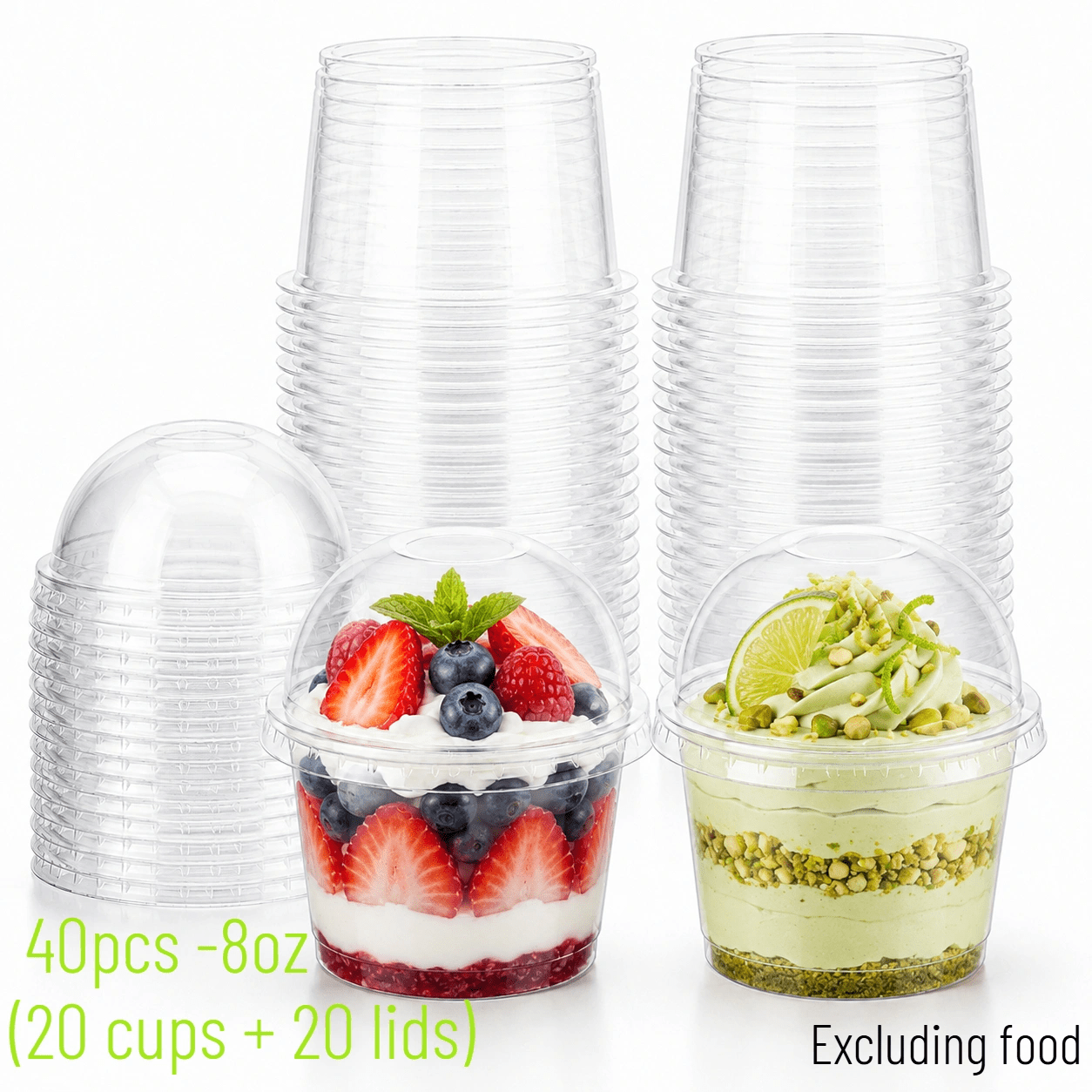 TEMU 40pcs (20 Cups And 20 Lids) 8oz Transparent Cake Cups, Party Drink Cups, Stackable, Used To Hold Fruit, Ice Cream, Cake, Pudding, Jelly, Coffee,
