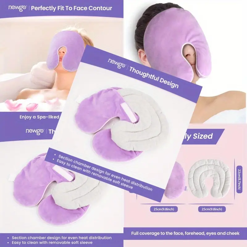 microwavable heating pad sinus mask - microwaveable warm compress for sinus pressure, migraines, tension , facial & eye - soft fabric with heat distribution, comfortable eye cutouts, ideal for cold weather - purple & options, hand wash only, ideal for home, office, travel - migraine & allergy sufferers, home, , durable construction, heat, portable design, healthconscious , portable heater, for Product details 0