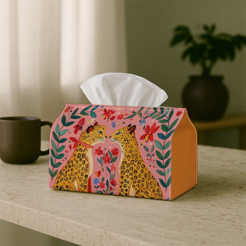 TEMU Boîte à mouchoirs et distributeur de serviettes bohème rose - Imprimé léopard et floral, convient , les fêtes, la décoration, porte-serviettes