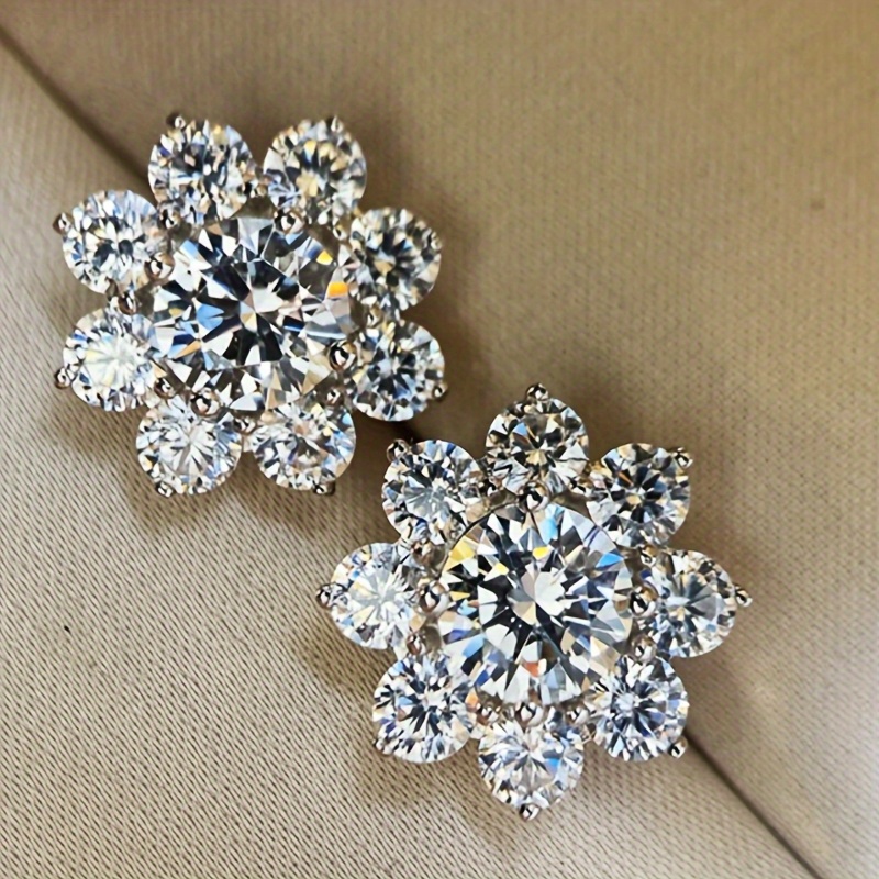 Image of Classic Fashion Inlay Zirconia Flower Earrings For Women Vacation Daily Parties Wearing Elegant Jewelry