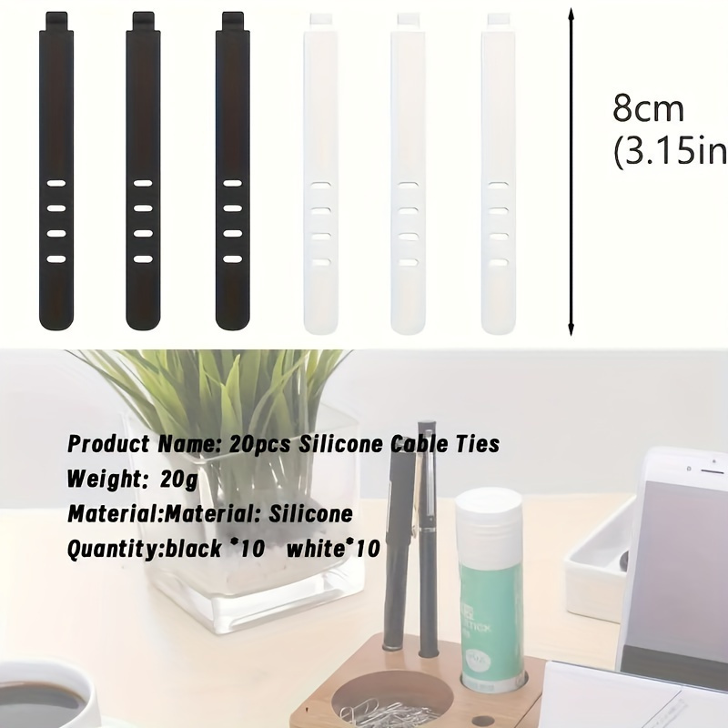 20pcs Silicone Cable Ties for Versatile Cord Organization