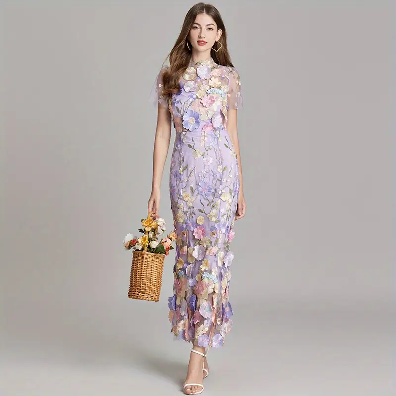elegant heavy duty floral lace embroidered fitted mermaid long dress for women suitable for weddings and bridesmaid attire Product details 1