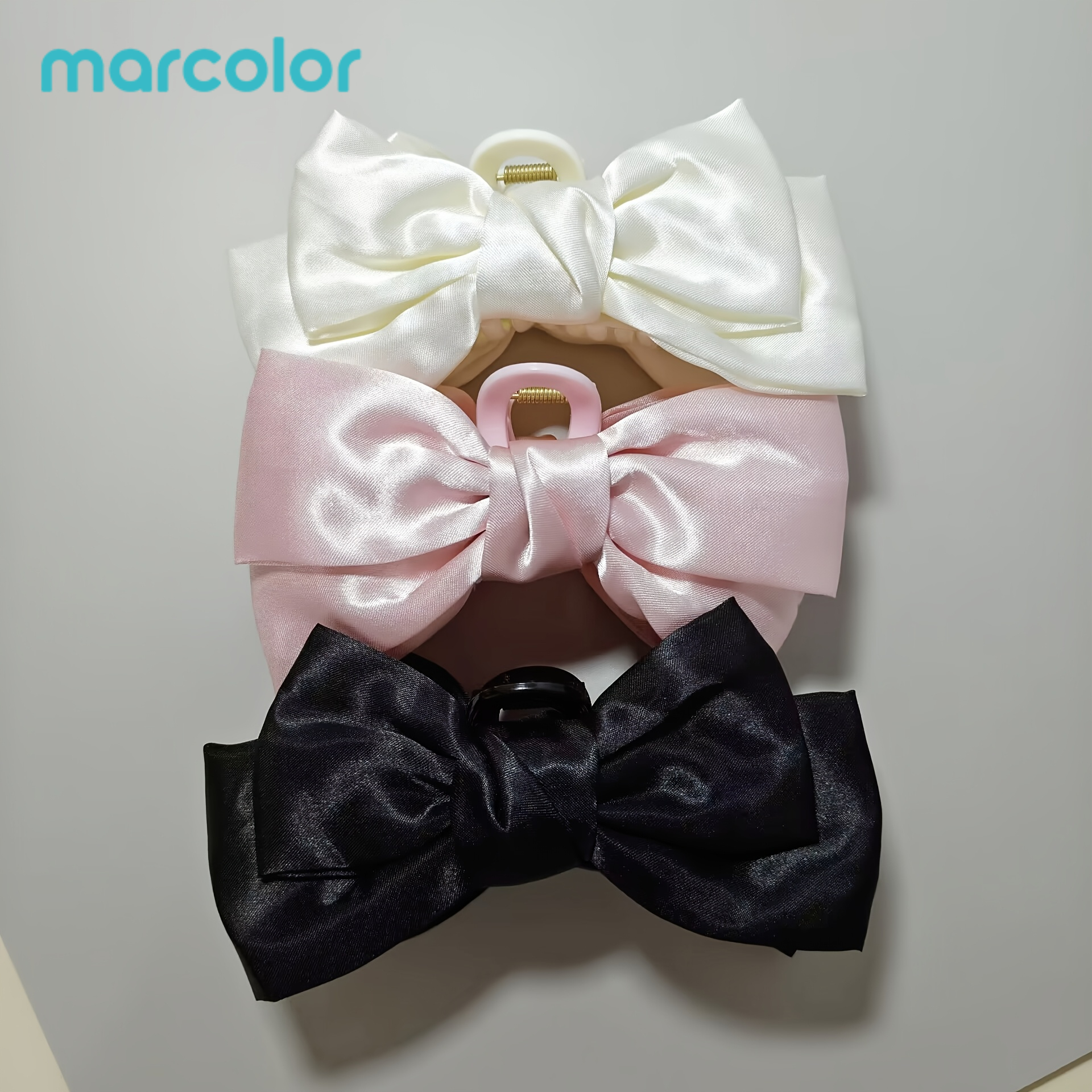 TEMU Marcolor 3pcs Set Of Elegant Large Bow Hair Clips For Women, Satin Bow Hair Clips, Large Hair Clips Suitable For Updos, -style Hair Accessories,