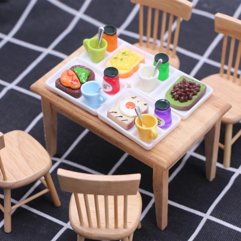 5pcs   miniature wooden dining set 1 12 scale table chairs natural finish ideal for   decor gifts for valentines new year easter miniature wooden boxes details 4