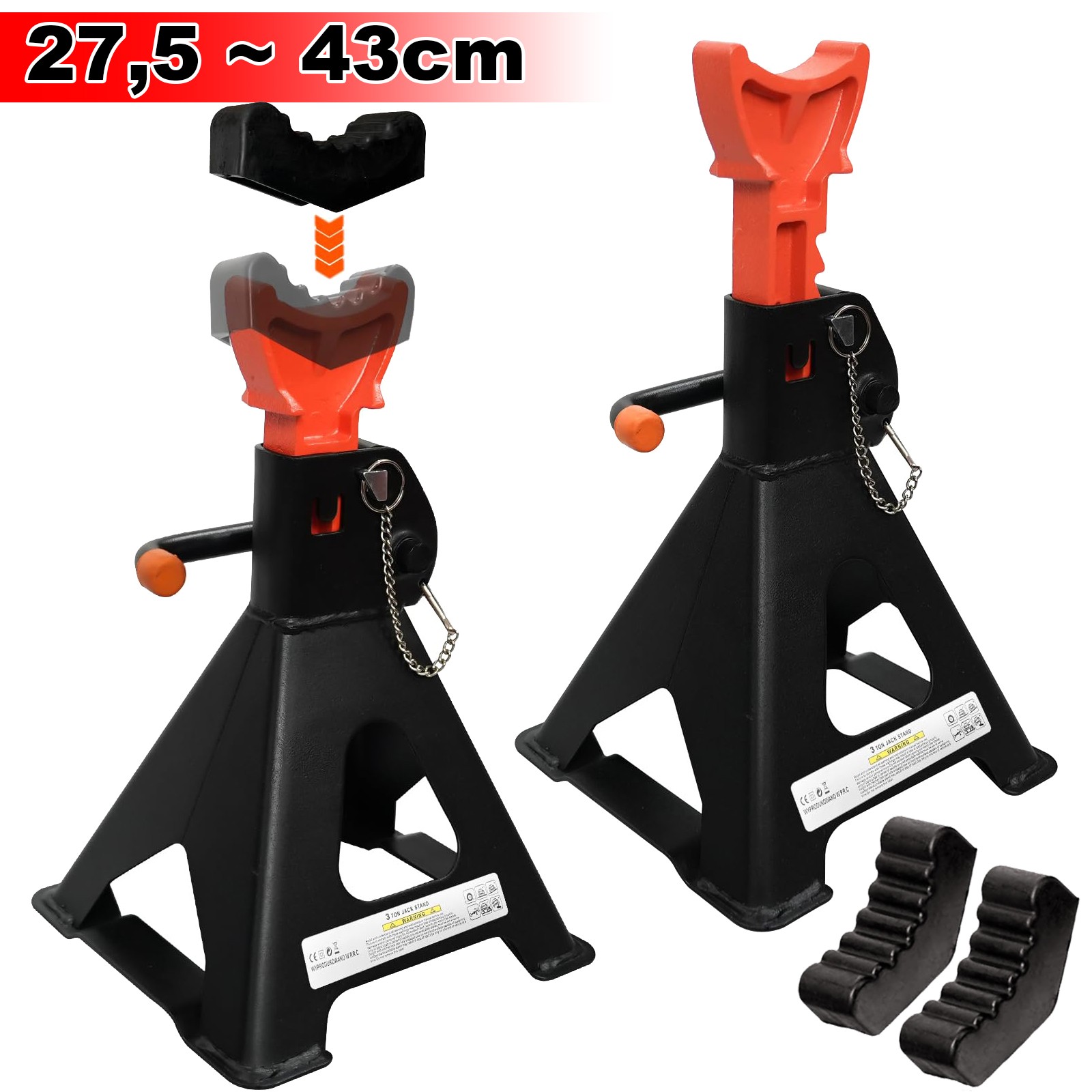TEMU 2 Pack 3 Ton Heavy Duty Car Jack Stands, Adjustable Vehicle Support Stands With Anti-slip Pads & Safety Lock Pins, 27.5-43cm 10 Gears Height
