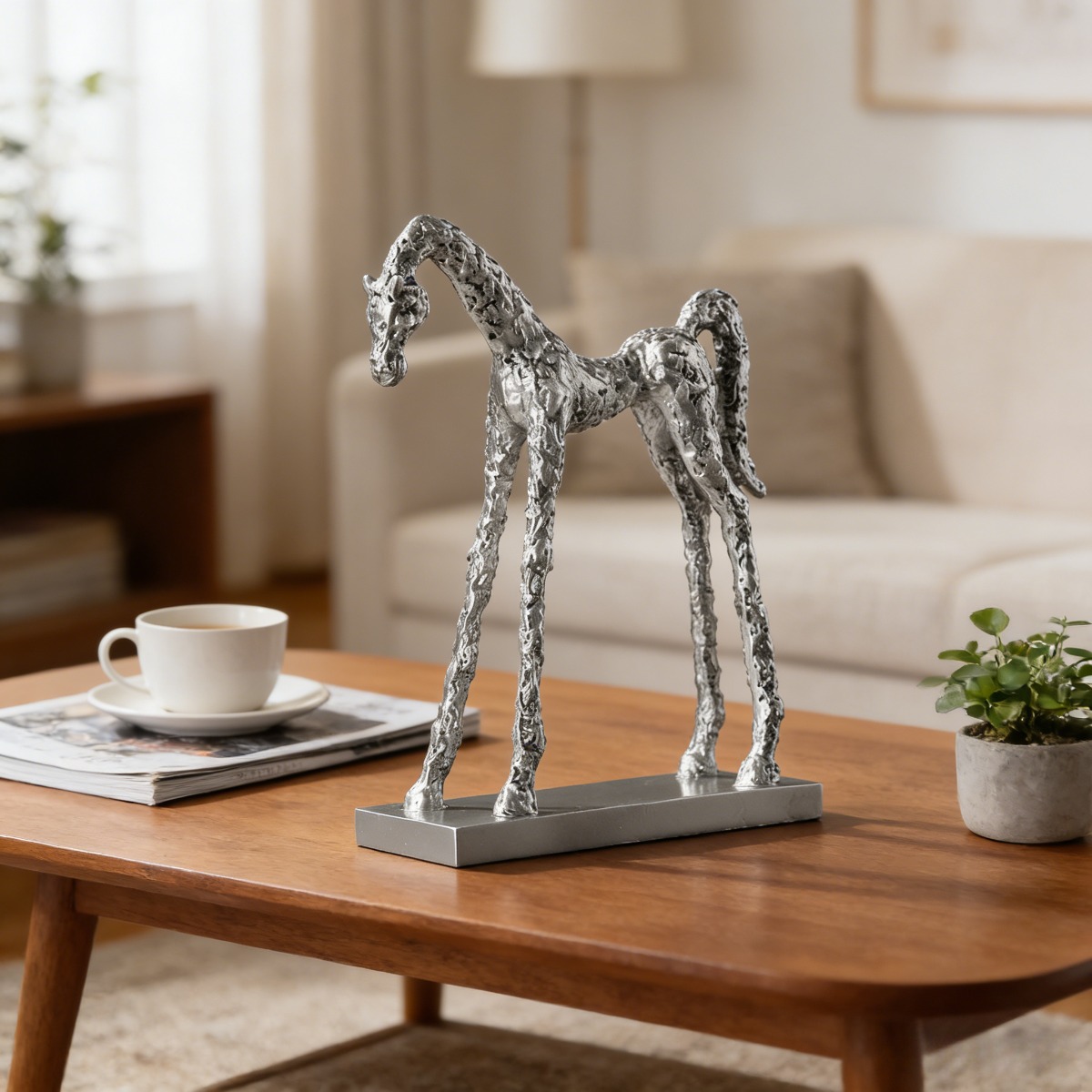 1pc of Resin Silvery Vintage Silvery Horse Ornament | Artistic Craft Table Decoration for Living Room, Entrance, Study, Home Decor, Long-legged Horse Modern Sculpture