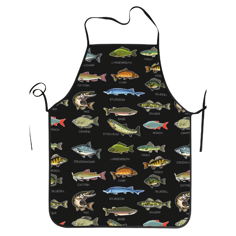TEMU Tablier 1 pièce 1 pcs unisexe sur le thème de la pêche avec de poissons d'eau douce - Taille unique adaptée , à la coiffure et aux amateurs de
