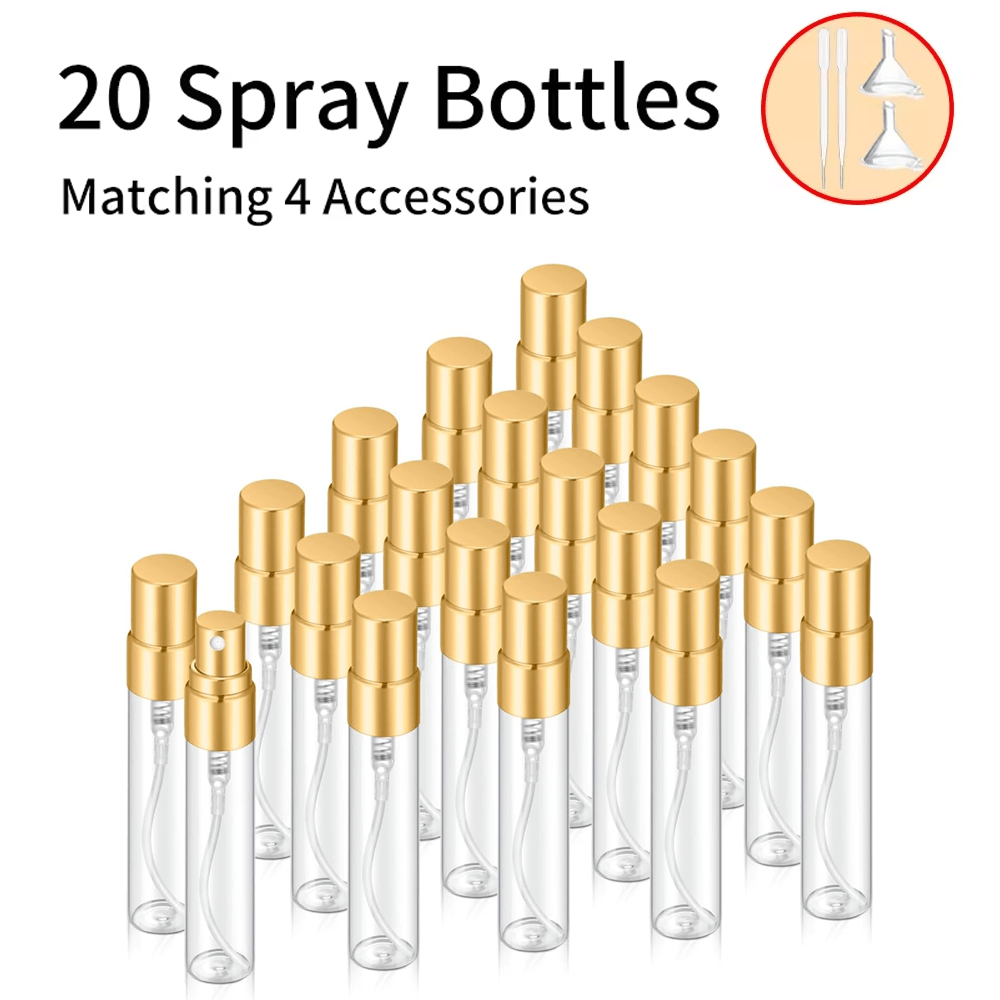 20-pack 0.17oz Golden Electroplated Aluminum Nozzle Perfume Spray Bottles, Portable Mist Glass Empty Bottles, Mini Perfume Containers